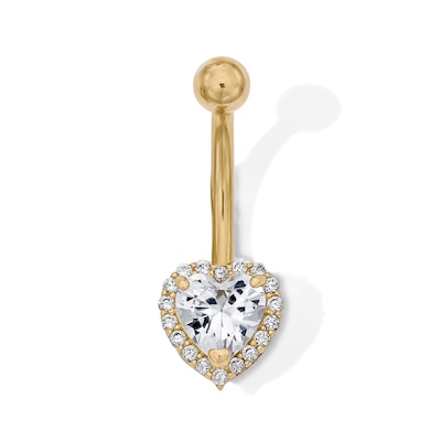 Yellow Ion Plated CZ Heart Belly Ring – 14G