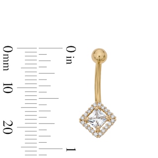 Yellow Ion Plated CZ Princess-Cut Frame Belly Button Ring - 14G