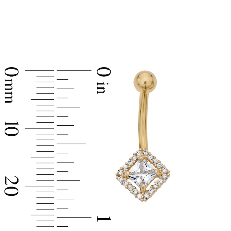 Main Image 2 of Yellow Ion Plated CZ Princess-Cut Frame Belly Button Ring - 14G