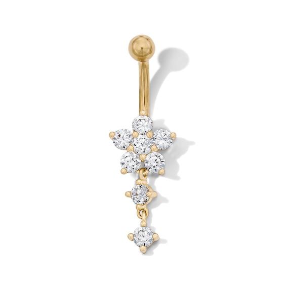 Yellow Ion Plated CZ Flower Dangle Belly Ring – 14G