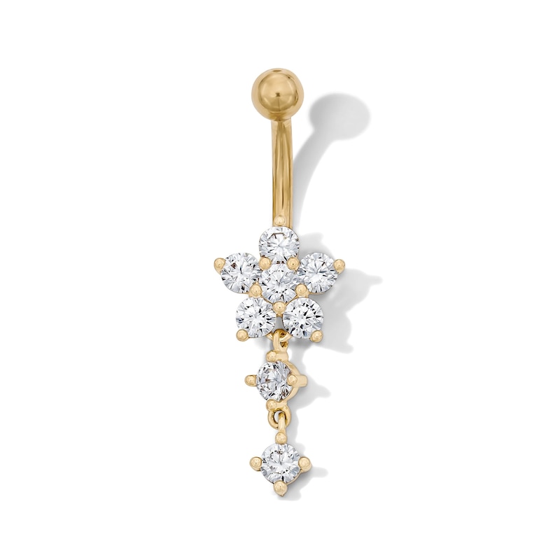 Main Image 1 of Yellow Ion Plated CZ Flower Dangle Belly Ring – 14G