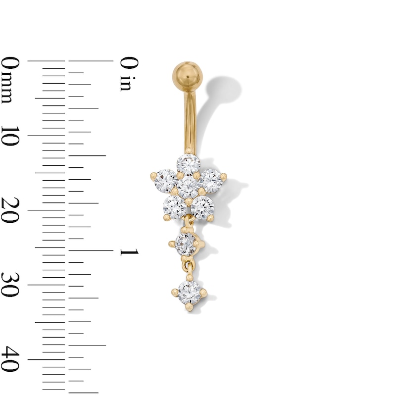Main Image 2 of Yellow Ion Plated CZ Flower Dangle Belly Ring – 14G