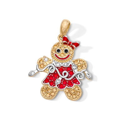 18K Gold Plated Crystal and Enamel Gingerbread Woman Charm