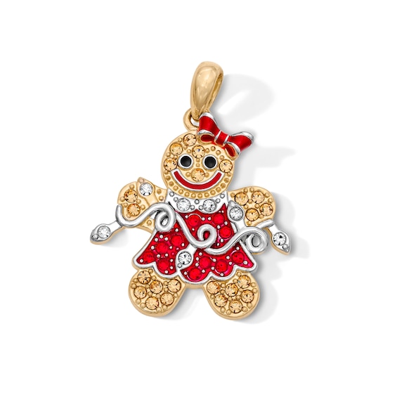 18K Gold Plated Crystal and Enamel Gingerbread Woman Charm