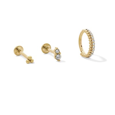 Yellow Ion-Plated CZ Stud and Hoop Set - 18G 3/8"