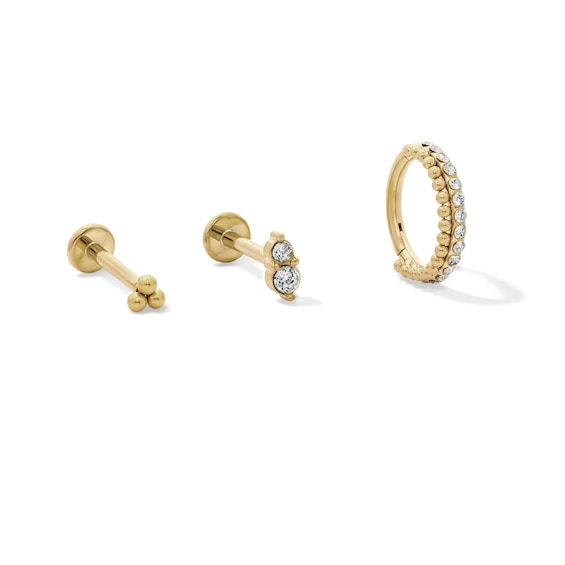 Yellow Ion-Plated CZ Stud and Hoop Set - 18G 3/8"