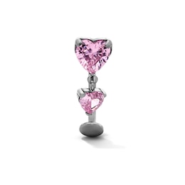 Semi-Solid Titanium Pink CZ Double Heart Dangle Belly Ring - 14G 7/16"
