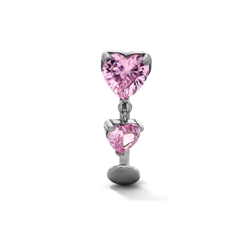 Main Image 1 of Semi-Solid Titanium Pink Heart CZ Dangle Belly Ring - 14G 7/16"