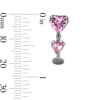Semi-Solid Titanium Pink CZ Double Heart Dangle Belly Ring - 14G 7/16"