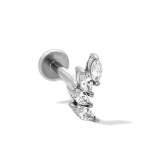 Semi-Solid Stainless Steel CZ Marquise Cluster Crawler Stud - 18G 1/4"