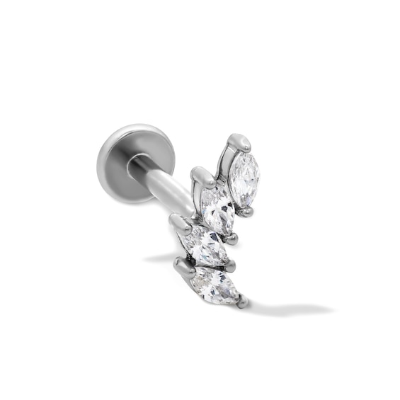 Semi-Solid Stainless Steel CZ Marquise Cluster Crawler Stud - 18G 1/4"