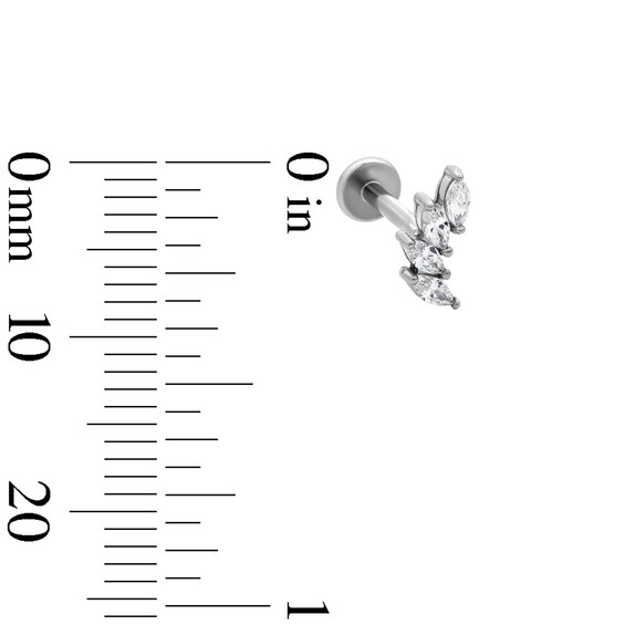 Semi-Solid Stainless Steel CZ Marquise Cluster Crawler Stud - 18G 1/4"