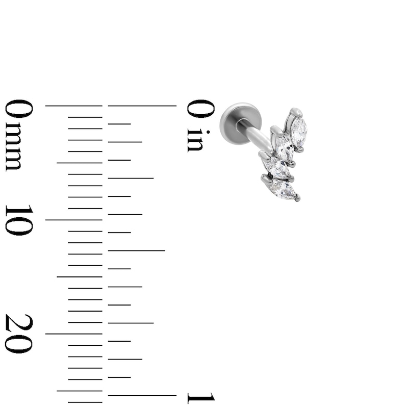 Main Image 2 of Semi-Solid Stainless Steel CZ Marquise Cluster Crawler Stud - 18G 1/4"