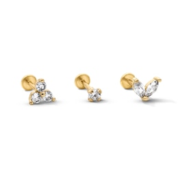 Yellow Ion-Plated CZ Stud Trio - 18G 5/16"