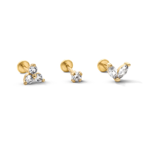 Yellow Ion-Plated CZ Stud Trio - 18G 5/16"