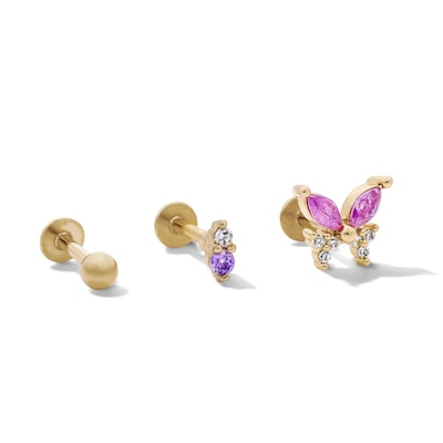 Yellow Ion-Plated Purple and Pink CZ Stud Set - 18G 5/16"