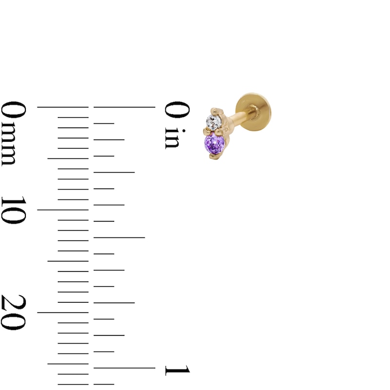 Main Image 3 of Yellow Ion-Plated Purple and Pink CZ Stud Set - 18G 5/16"