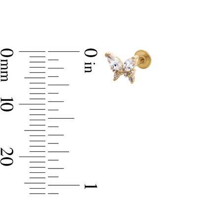 Yellow Ion-Plated CZ Solitaire, Flower, and Butterfly Stud Set - 18G 5/16"