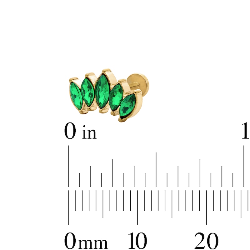 Main Image 2 of Yellow Ion-Plated Green CZ Marquise Cluster Stud - 18G 5/16"