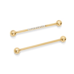 Yellow Ion-Plated CZ Strip Industrial Barbell - 14G 1 1/2"