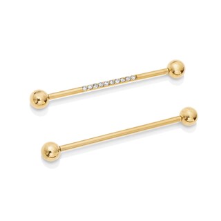 Yellow Ion-Plated CZ Strip Industrial Barbell - 14G 1 1/2"