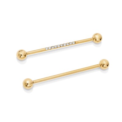 Yellow Ion-Plated CZ Strip Industrial Barbell - 14G 1 1/2"