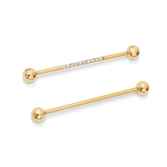 Yellow Ion-Plated CZ Strip Industrial Barbell - 14G 1 1/2"