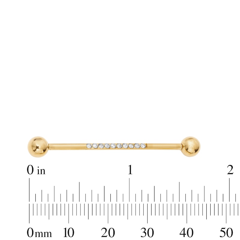 Yellow Ion-Plated CZ Strip Industrial Barbell - 14G 1 1/2"