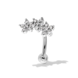 Semi-Solid Stainless Steel CZ Flower Trio Curved Barbell - 16G 3/8"