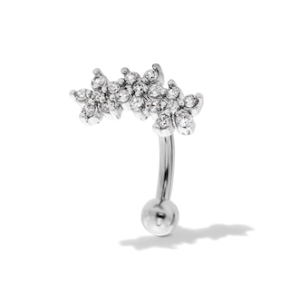 Semi-Solid Stainless Steel CZ Flower Trio Curved Barbell - 16G 3/8"