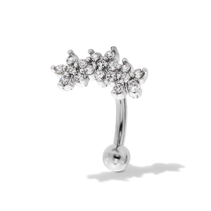 Main Image 1 of Semi-Solid Stainless Steel CZ Flower Trio Curved Barbell - 16G 3/8"