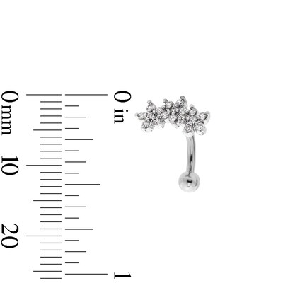 Semi-Solid Stainless Steel CZ Flower Trio Curved Barbell - 16G 3/8"