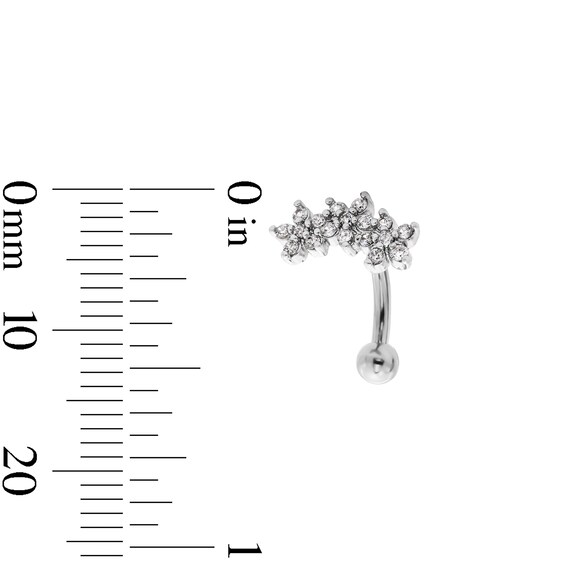 Semi-Solid Stainless Steel CZ Flower Trio Curved Barbell - 16G 3/8"