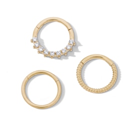 Yellow Ion-Plated CZ, Twist, and Polished Hoop Set - 16G 3/8"