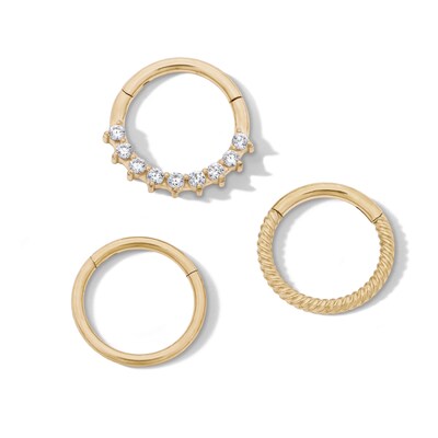 Yellow Ion-Plated CZ, Twist, and Polished Hoop Set - 16G 5/8"