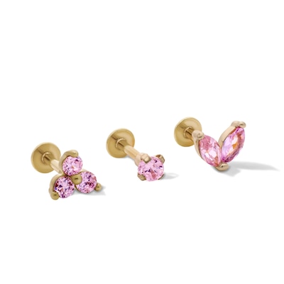 Yellow Ion-Plated Pink CZ Stud Set - 18G 5/16"