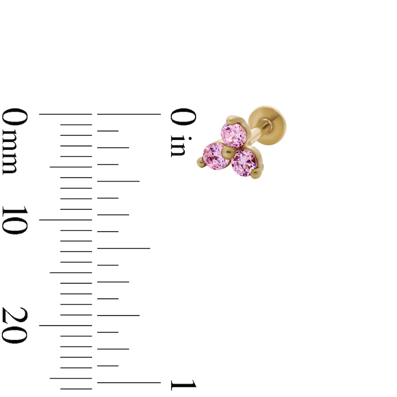 Main Image 2 of Yellow Ion-Plated Pink CZ Stud Set - 18G 5/16"