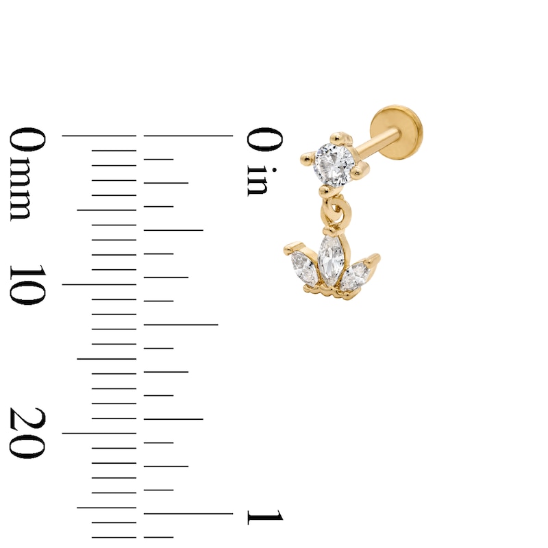 Main Image 2 of Yellow Ion-Plated CZ Marquise Trio Dangle Stud - 18G 5/16"