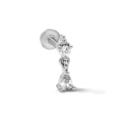 Semi-Solid Stainless Steel Pear and Round CZ Dangle Stud - 18G 5/16"