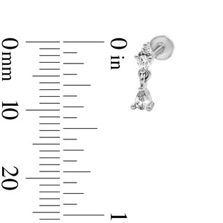 Semi-Solid Stainless Steel Pear and Round CZ Dangle Stud - 18G 5/16"