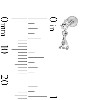 Semi-Solid Stainless Steel Pear and Round CZ Dangle Stud - 18G 5/16"