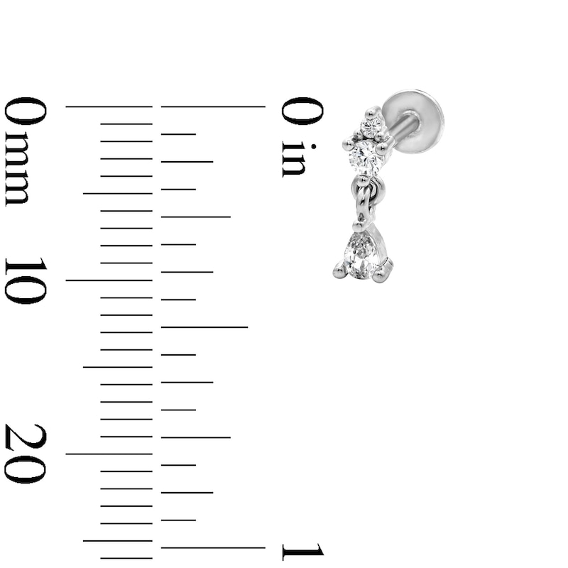 Main Image 2 of Semi-Solid Stainless Steel Pear and Round CZ Dangle Stud - 18G 5/16"