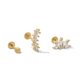 Yellow Ion-Plated CZ Marquise, Curved Bar, and Ball Stud Set - 18G 5/16"
