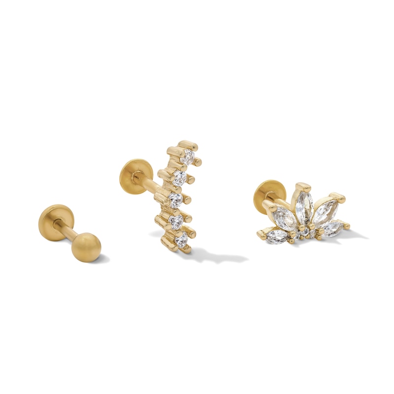 Main Image 1 of Yellow Ion-Plated CZ Stud Set - 18G 5/16"
