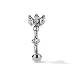 Semi-Solid Titanium CZ Marquise Dangle Curved Barbell - 16G 5/16"