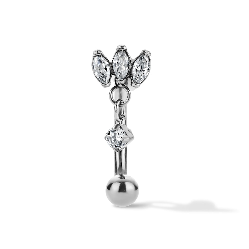 Main Image 1 of Semi-Solid Titanium CZ Marquise Dangle Curved Barbell - 16G 5/16"