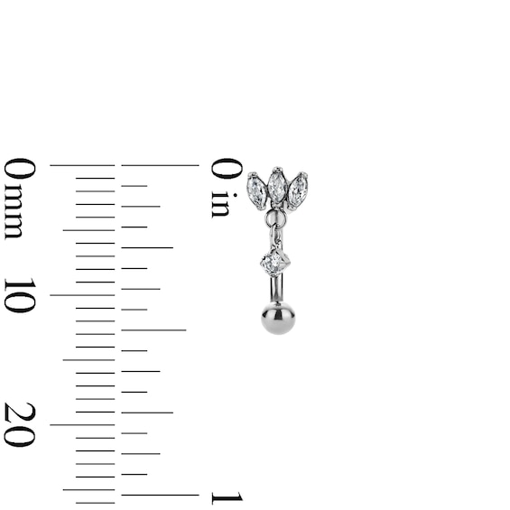 Semi-Solid Titanium CZ Marquise Dangle Curved Barbell - 16G 5/16"
