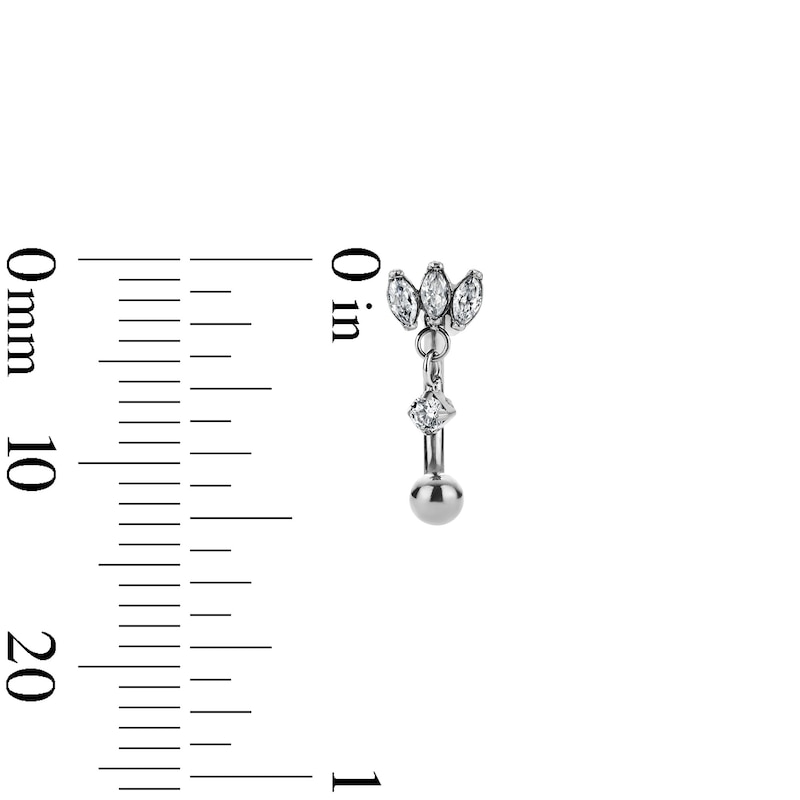 Main Image 2 of Semi-Solid Titanium CZ Marquise Dangle Curved Barbell - 16G 5/16"