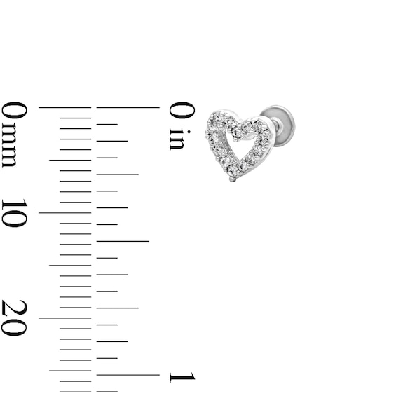 Semi-Solid Stainless Steel CZ Stud, Heart, and Hoop Set - 18G 5/16"