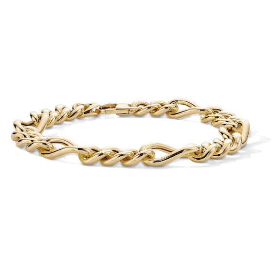 10K Gold Bonded 9.5mm Twisted Figaro Chain Bracelet - 8.5"